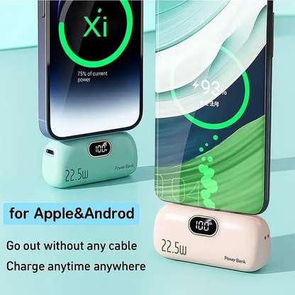 5000mAh Mini Portable Charger with 22.5W Output, Features Two USB Ports (Type-C & USB-A) and Digital Power Display for Accurate Monitoring, Compact and Lightweight Design Ensures Easy Portability